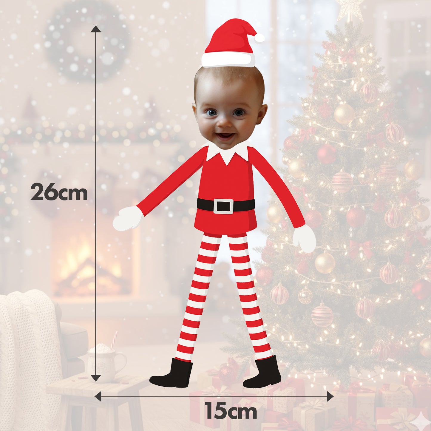Personalised Elf on the Shelf Christmas Banner Custom Photo Face Bunting Xmas Decoration Red White Garland Festive Background Dimensions