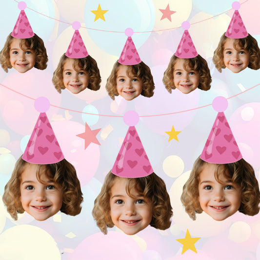 Personalised Pink Hearts Party Hat Banner