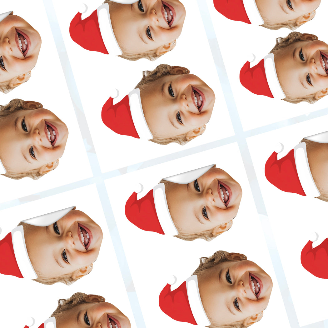 Personalised Santa Hat Sticker White Background Christmas Gift Large Set of 2