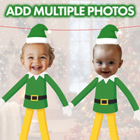 Personalised Buddy Elf on the Shelf Christmas Banner Custom Photo Face Bunting Xmas Decoration Green Yellow Buddy Garland Multiple Photos