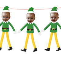 Personalised Buddy Elf on the Shelf Christmas Banner Custom Photo Face Bunting Xmas Decoration Green Yellow Buddy Garland