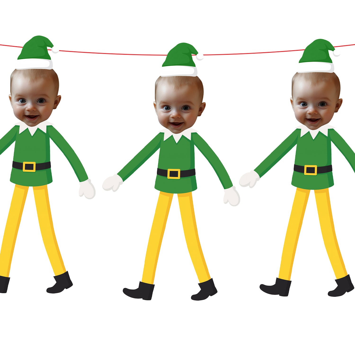 Personalised Buddy Elf on the Shelf Christmas Banner Custom Photo Face Bunting Xmas Decoration Green Yellow Buddy Garland