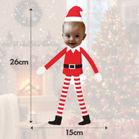 Personalised Elf on the Shelf Christmas Banner Custom Photo Face Bunting Xmas Decoration Red White Garland Festive Background Dimensions