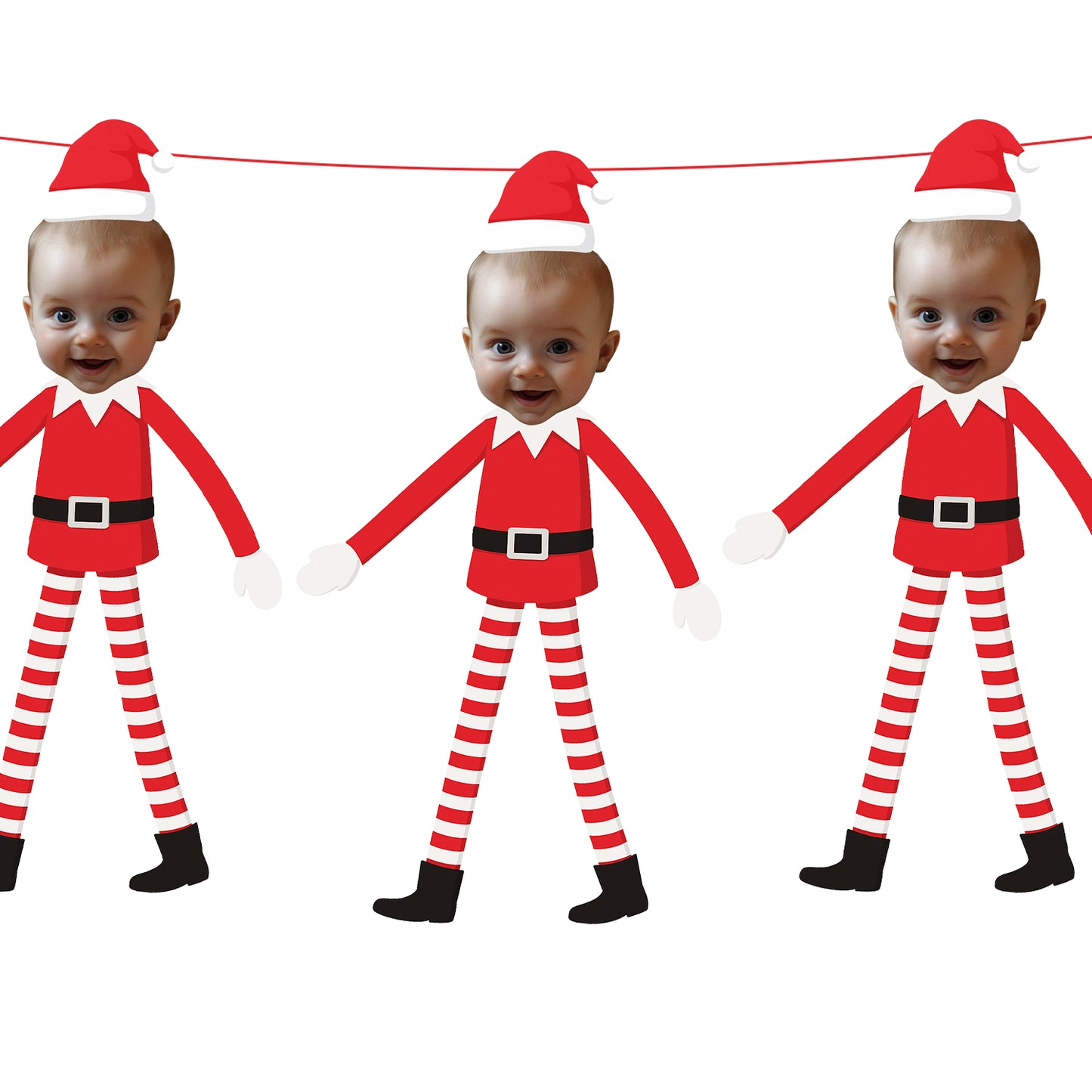 Personalised Elf on the Shelf Christmas Banner Custom Photo Face Bunting Xmas Decoration Red White Garland