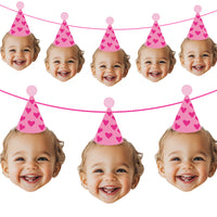 Personalised Pink Heart Birthday Party Banner Custom Photo Upload