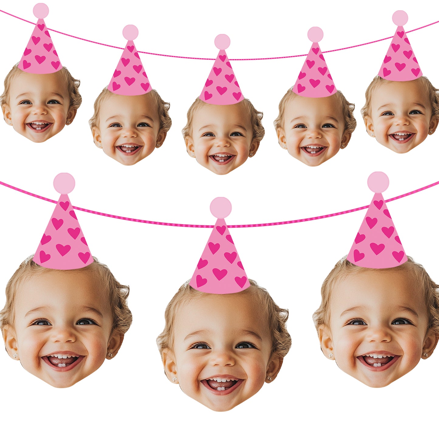 Personalised Pink Heart Birthday Party Banner Custom Photo Upload