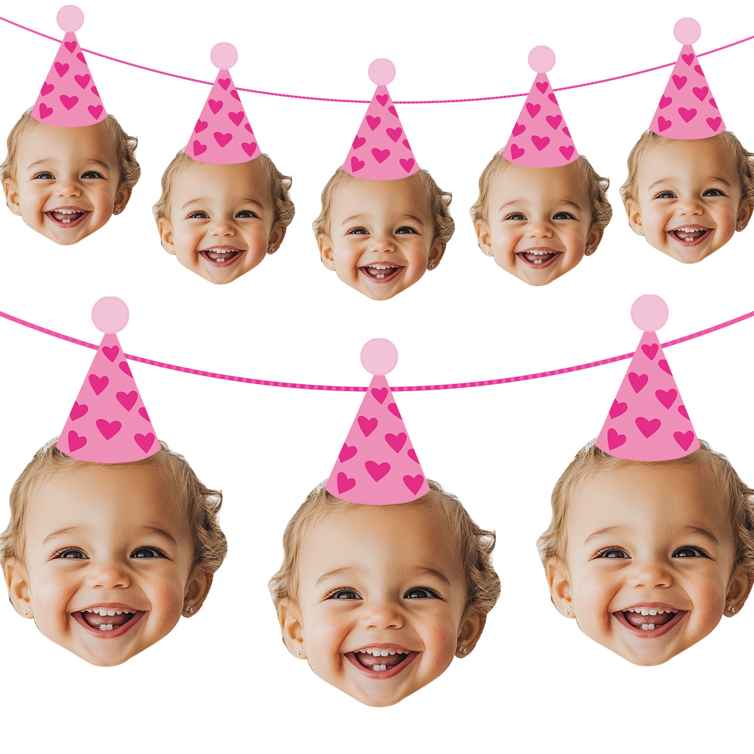 Personalised Pink Heart Birthday Party Banner Custom Photo Upload