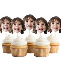 Personalised Photo Face Cake Toppers Pack of 5 stick inside of cupcakes