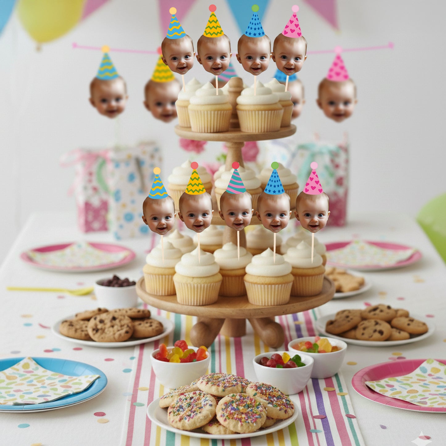 Personalised Party Hat Cake Toppers