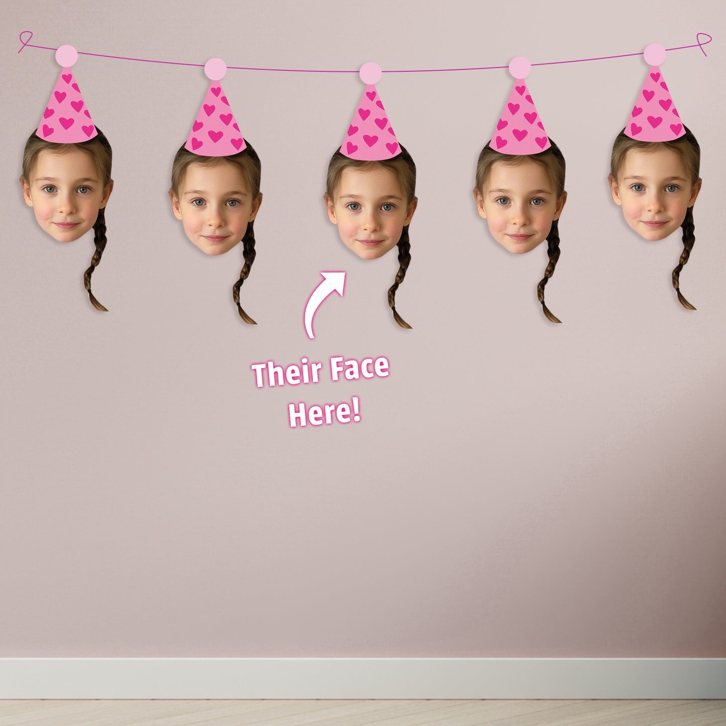 Personalised Pink Hearts Party Hat Banner