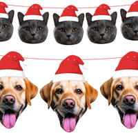 Personalised Pet Santa Hat Banner Pattern of cats and dogs wearing Santa hats on a white background