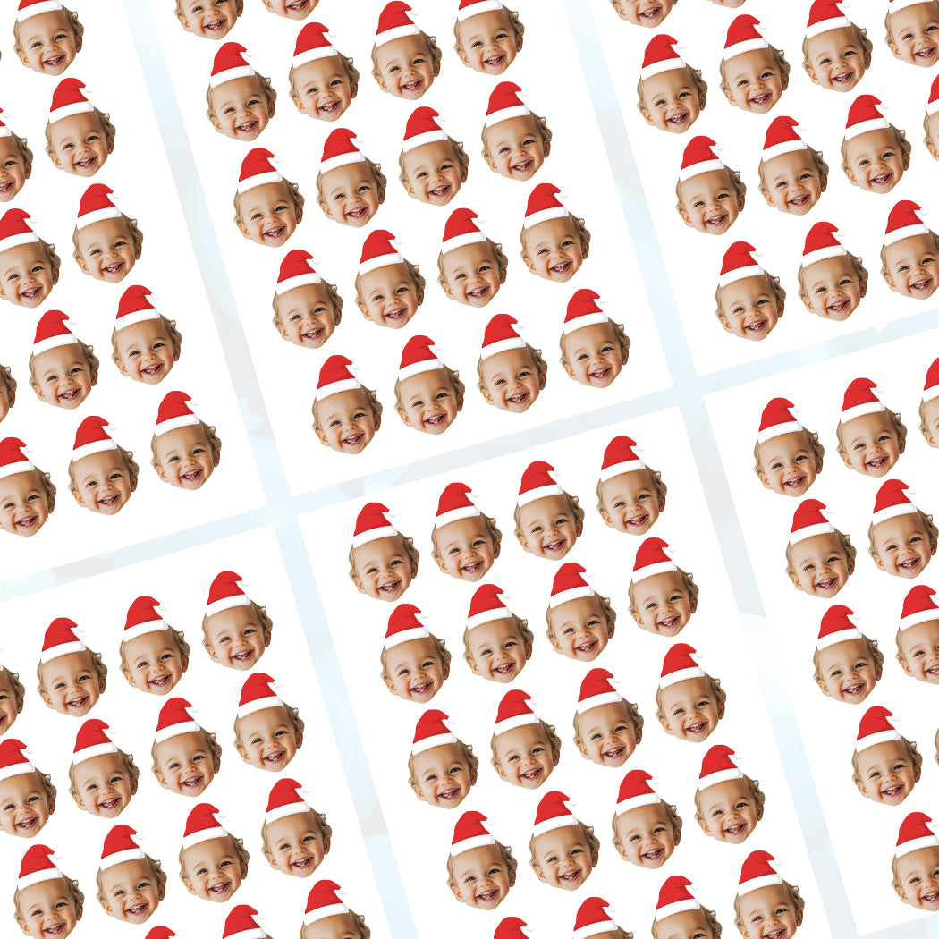 Personalised Santa Hat Sticker White Background Christmas Gift Small Set of 20
